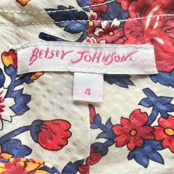 Betsy Johnson Silk Floral Print Dress Tie Neck Size 4 - Picture 4 of 5